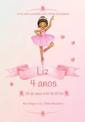 Convite de Aniversário Bailarina Delicado para Editar Online
