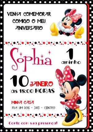 Convite de Aniversário Minnie Mouse Vermelha para Editar Online