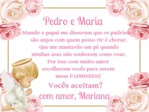 Convite Padrinhos Batismo Anjinha Rosa para Editar Online