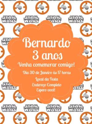 Convite de Aniversário Star Wars BB8 para Editar Online
