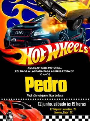 Convite de Aniversário HotWheels Editável para Enviar Online
