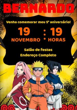 Convite de Aniversário Naruto com Personagens para Editar Online
