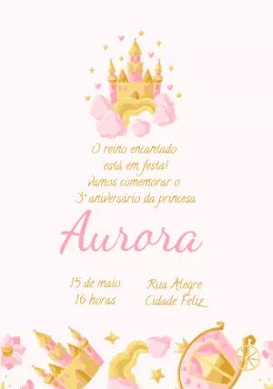 Convite Aniversário Castelo Princesa Encantada para Editar