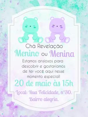 Convite Chá Revelação Ursinhos Fofos para Editar Online
