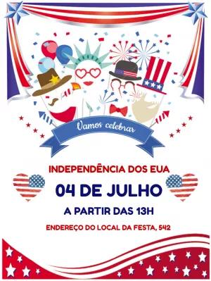 Convite Festa 4 de Julho Patriótico para Editar e Enviar