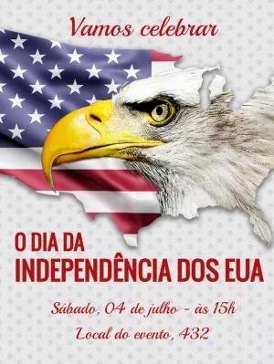 Convite Dia da Independência dos EUA Editável para Imprimir