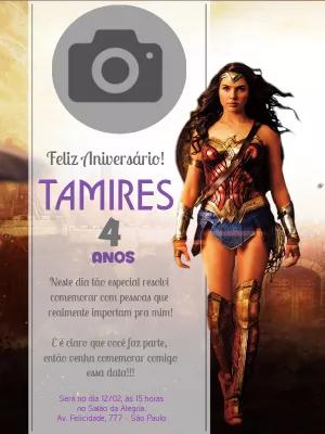 Convite Aniversário Mulher Maravilha com Foto para Editar Online