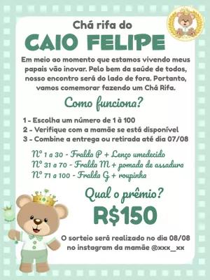 Convite Chá Rifa Ursinho Príncipe para Editar Online