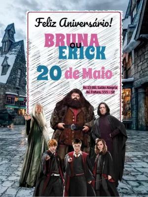 Convite Aniversário Harry Potter com Personagens para Editar
