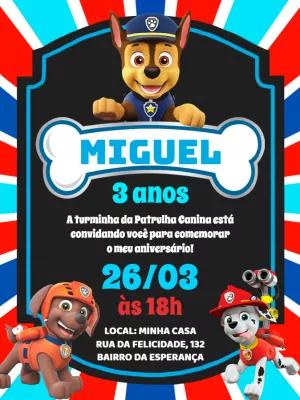 Convite Aniversário Patrulha Canina com Personagens para Editar