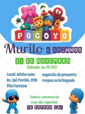 Convite de Aniversário Pocoyo com Personagens para Editar Online