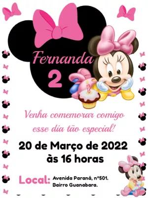Convite de Aniversário Minnie Baby Rosa para Editar Online