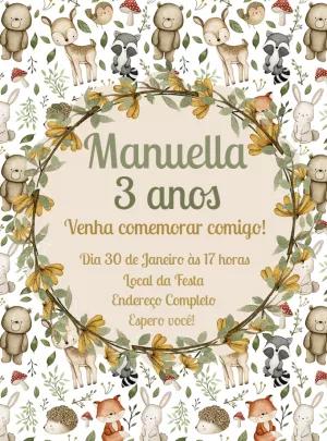 Convite Aniversário Bosque Encantado com Animais para Editar