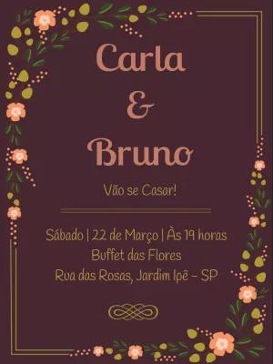 Convite de Casamento Floral Roxo para Editar Online