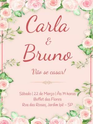 Convite de Casamento Floral com Rosas para Editar Online
