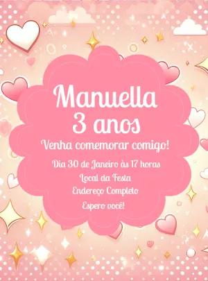 Convite de Aniversário Corações Rosa para Editar Online