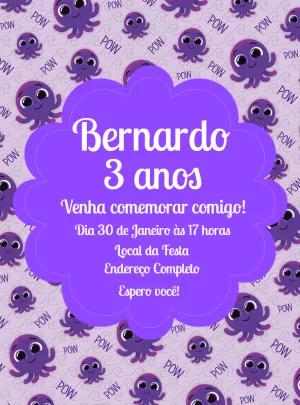 Convite de Aniversário Bolofofos com Polvo Roxo para Editar