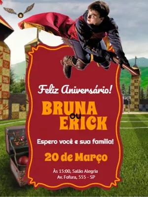 Convite de Aniversário Harry Potter com Personagens para Editar
