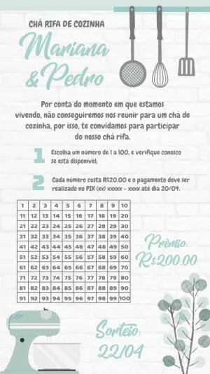 Convite Chá Rifa de Cozinha Floral para Editar Online