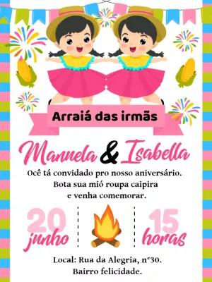 Convite de Aniversário Festa Junina com Meninas para Editar