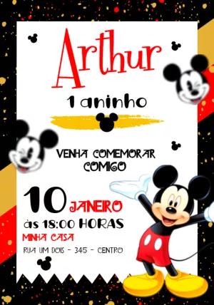 Convite de Aniversário Mickey Mouse Clássico para Editar Online