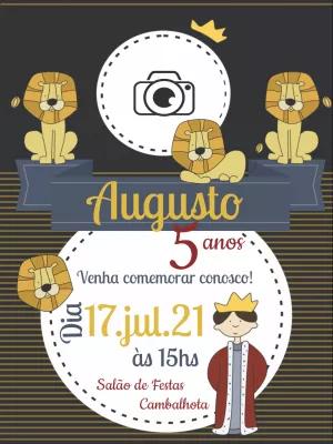 Convite Aniversário Rei e Leões com Foto para Editar Online
