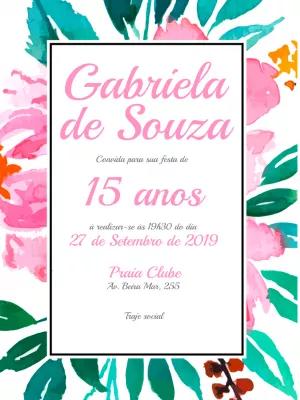 Convite de 15 Anos Floral Aquarela para Editar Online