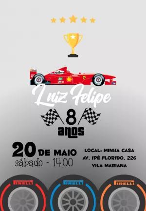 Convite Aniversário Fórmula 1 Carro de Corrida para Editar