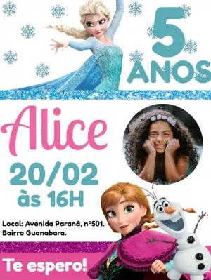 Convite Aniversário Frozen com Foto para Editar Online