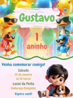 Convite Aniversário Bento e Totó com Patinhos para Editar Online
