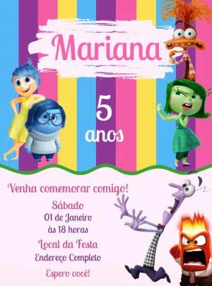 Convite Aniversário Divertida Mente com Personagens para Editar