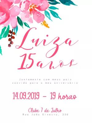 Convite 15 Anos Floral Aquarela Rosa para Editar Online