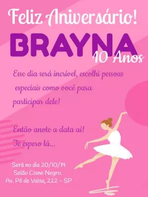 Convite de Aniversário Bailarina Rosa para Editar Online