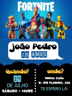 Convite de Aniversário Fortnite com Personagens para Editar