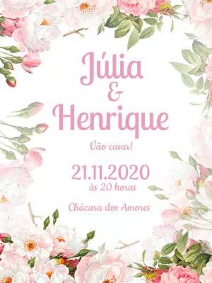 Convite de Casamento Floral Rosas Aquarela para Editar Online