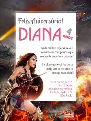 Convite de Aniversário Mulher Maravilha para Editar Online