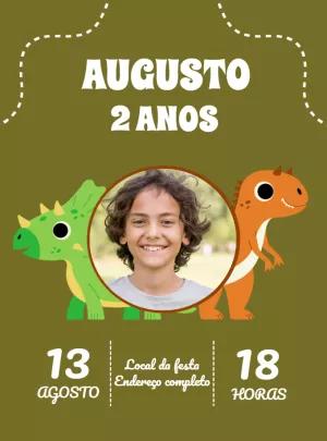 Convite Aniversário Dinossauros com Foto para Editar Online