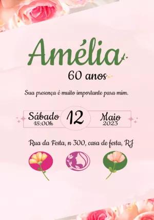 Convite de Aniversário Floral com Rosas para Editar Online