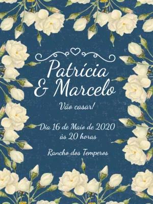 Convite de Casamento Floral com Rosas Brancas para Editar