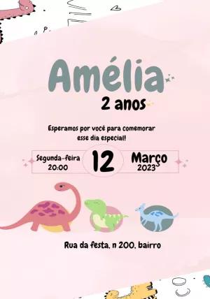 Convite Aniversário Dinossauro Menina para Editar Online