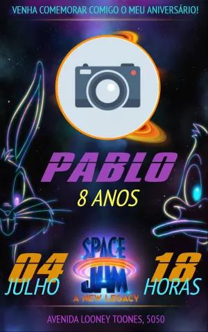 Convite Aniversário Space Jam com Foto para Editar Online