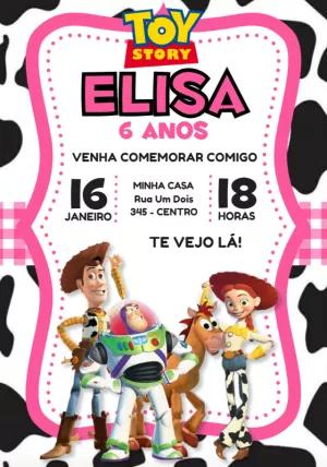 Convite Aniversário Toy Story Rosa com Vaquinha para Editar