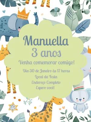 Convite de Aniversário Safari com Animais para Editar Online