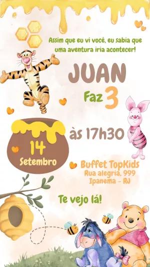 Convite de Aniversário Ursinho Pooh e Turma para Editar