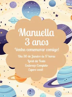 Convite de Aniversário Planetas e Galáxia para Editar Online