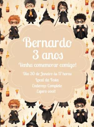Convite Aniversário Harry Potter Chibi para Editar Online