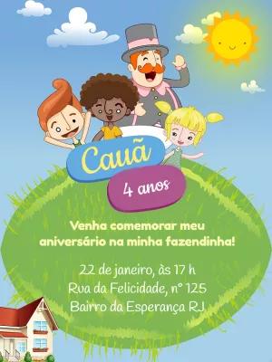 Convite Aniversário Mundo Bita Fazendinha para Editar Online