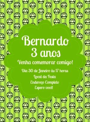 Convite Aniversário Super Mario Cogumelo para Editar Online