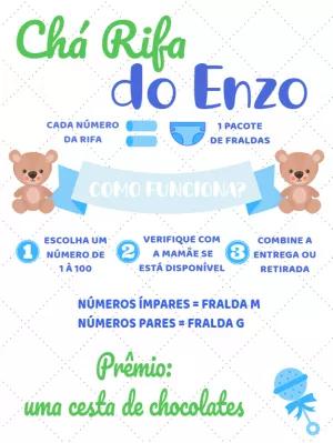 Convite Chá Rifa Ursinho Príncipe para Editar Online