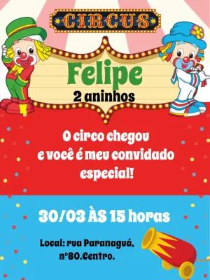 Convite de Aniversário Circo com Palhaços para Editar Online
